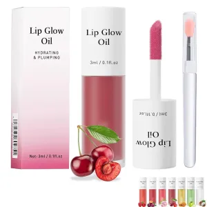 Hydrating Lip Glow Oil-Tinted Lip Oil Lipgloss,Pink Lip Gloss Lipstain Glossy Lip Glaze,Clear Pink Lip Tint Stain,Long Lasting Glow Reviver Lip Care Oil,Women's Day Makeup Gift for Women(Cherry)