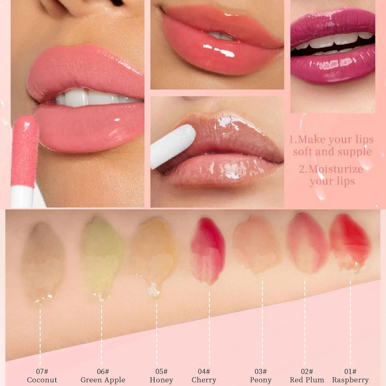 Hydrating Lip Glow Oil-Tinted Lip Oil Lipgloss,Pink Lip Gloss Lipstain Glossy Lip Glaze,Clear Pink Lip Tint Stain,Long Lasting Glow Reviver Lip Care Oil,Women's Day Makeup Gift for Women(Cherry)