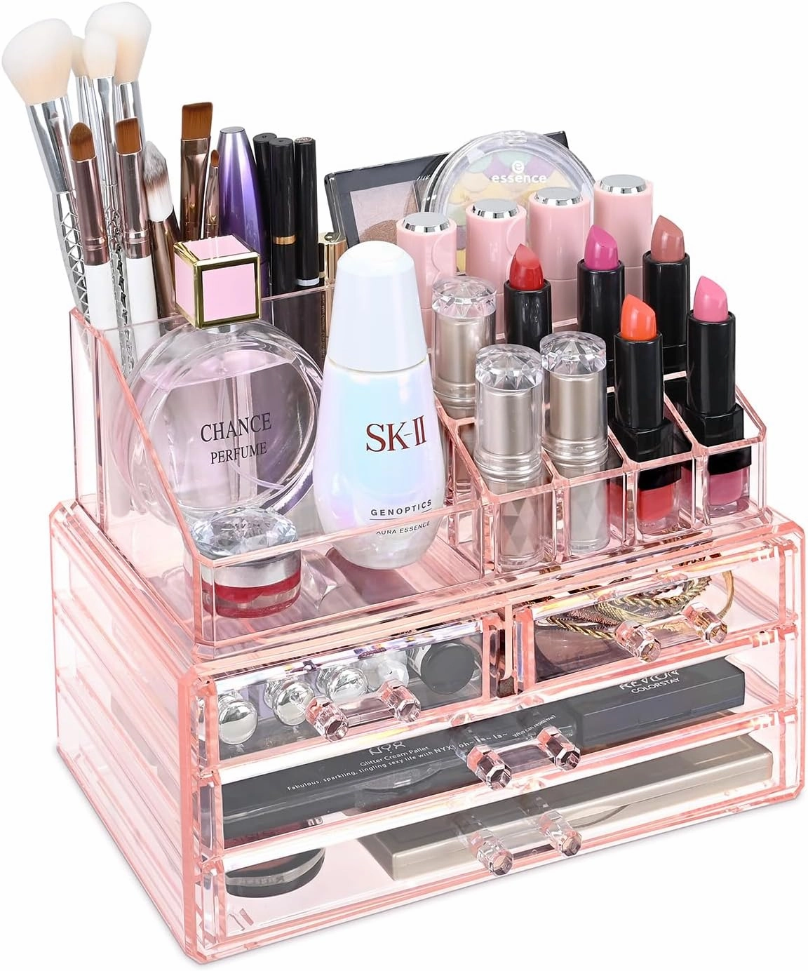 Ikee Design Pink Jewelry & Cosmetic Storage Display Boxes Two Pieces Set, Organizer Makeup Holder, for Vanity