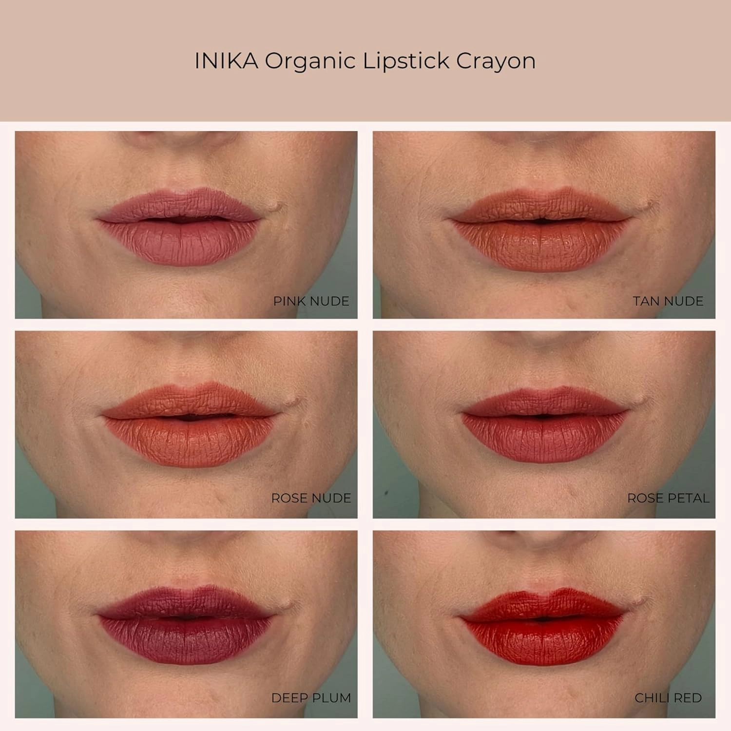 INIKA Organic Long Lasting Lipstick Crayon with Vegan Lipstick and Organic Lip Liner, Hypoallergenic, Cruelty-Free, Matte Finish, Enriched with Vitamin E and Coconut Oil, Rose Nude, 3 g