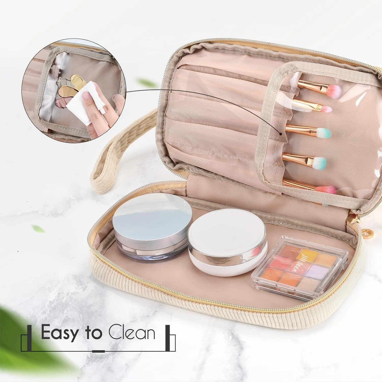 Initial Travel Makeup Bag for Women, Personalized Gift Large Double Layer Make Up Gift Cute Cosmetic Bag for Girl Makeup Pouch Wide-open Roomy Makeup Travel Bags Birthday Gifts for Her Pink - J