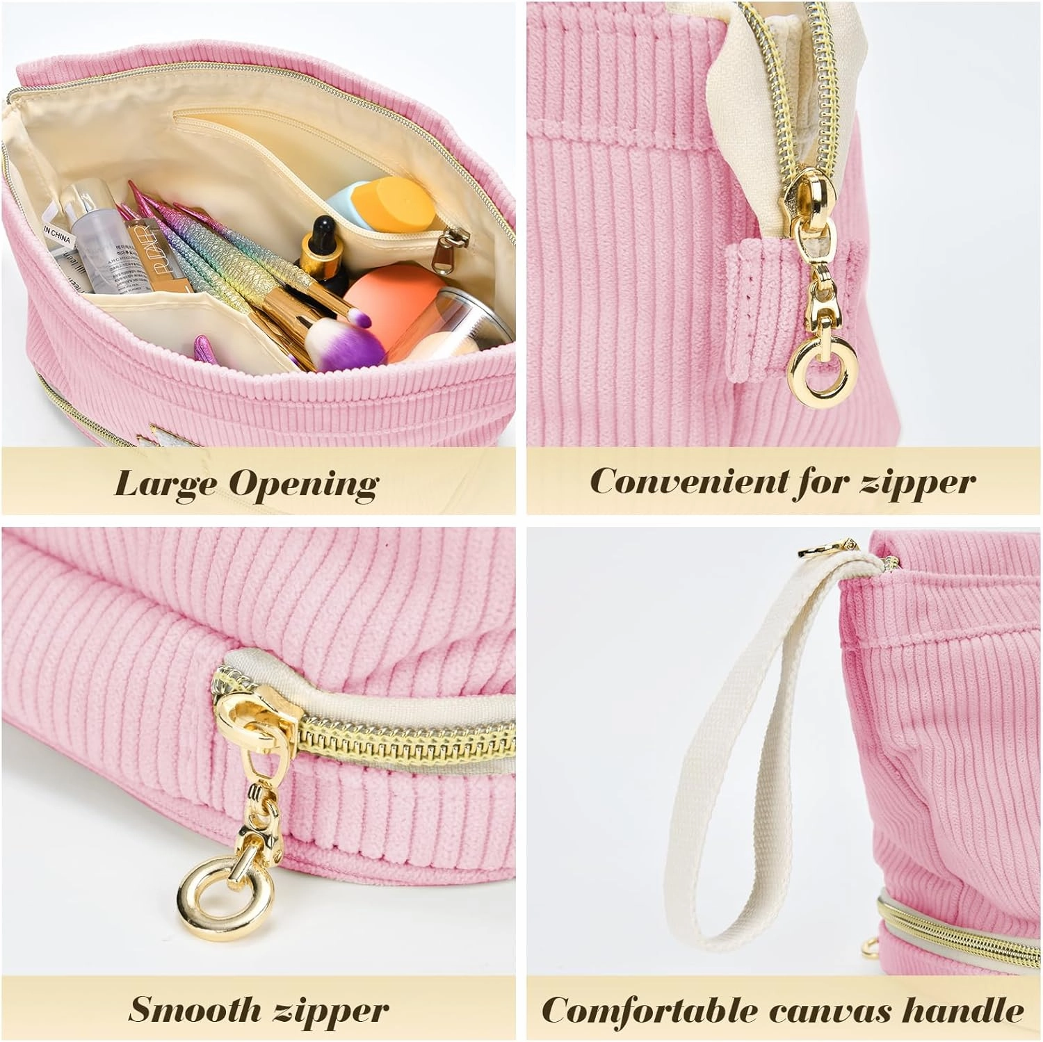 Initial Travel Makeup Bag for Women, Personalized Gift Large Double Layer Make Up Gift Cute Cosmetic Bag for Girl Makeup Pouch Wide-open Roomy Makeup Travel Bags Birthday Gifts for Her Pink - J