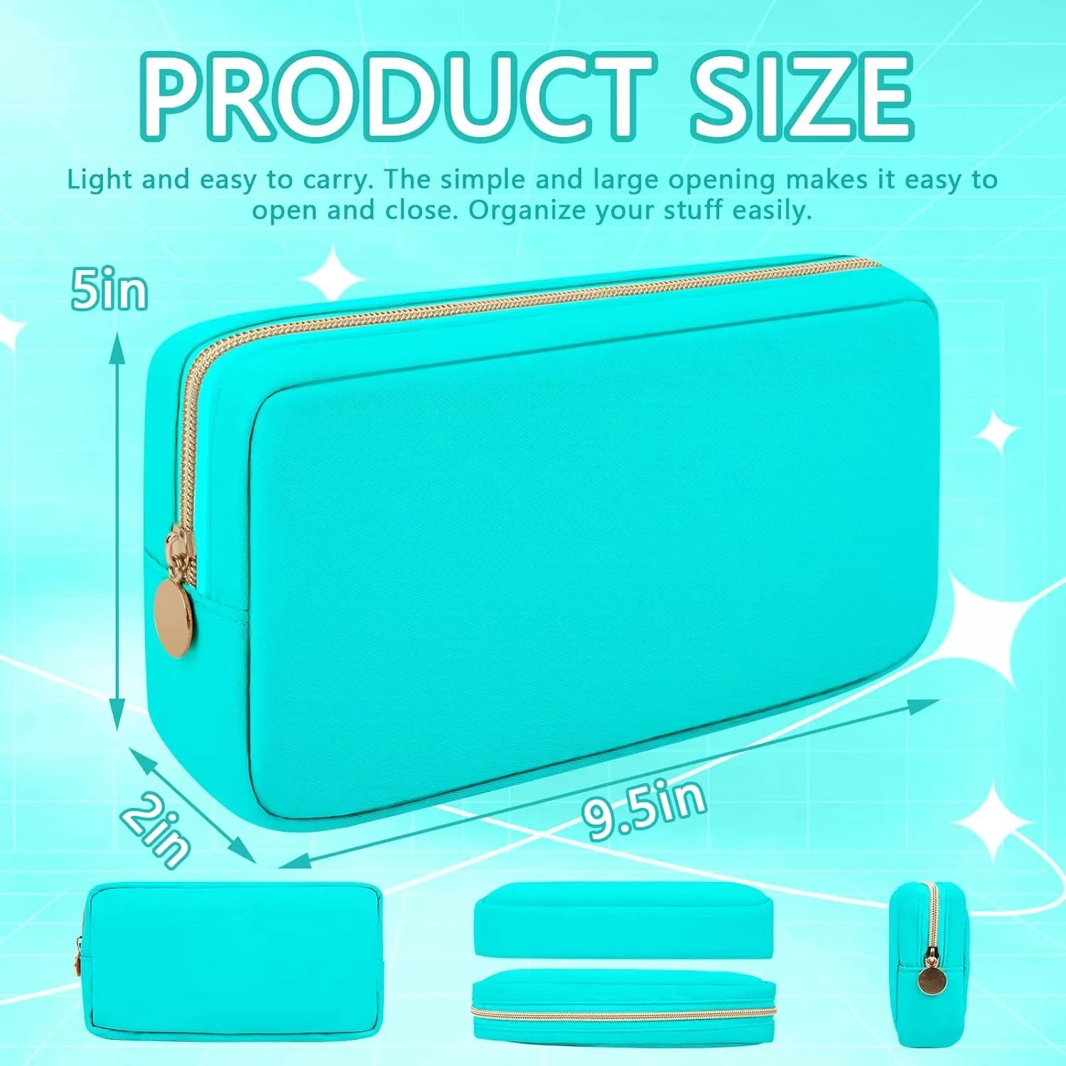 Iqimott Nylon Small Makeup Bag Cosmetic Zipper Pouch for Purse, Preppy Makeup Bag Compact Make up Pouch Toiletry Bag, Waterproof Zipper Purse Travel Coin Pouch Storage Bag for Women Girls Teens(Cyan)
