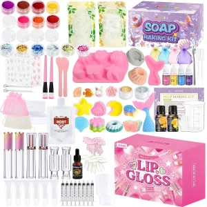 JCOOS Lip Gloss Making Kit, Lip Gloss Set for Teens Lip Kit Fun DIY Lipgloss Making Kit, Lip Gloss Kit for Girls, Soap Making Kit for Kids, Make Your Own Soap Kit Soap Making Kit Science Kits for Kids