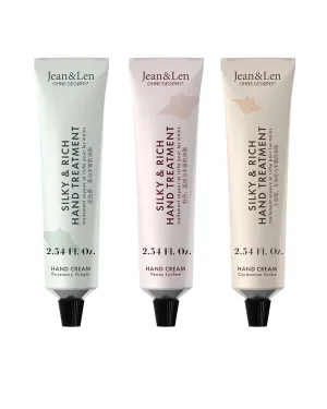 Jean & Len Silky & Rich Treatment Set, Peony Lychee, Rosemary Ginger & Cardamom Tonka hand cream, all three scents in one practical set, ensure soft hands, without parabens & silicons, 1x Set