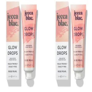 Jecca Blac Rose Pearl Glow Drops, Skin Primer, Lightweight Formula for Longlasting Base Makeup, Vegan & Cruelty Free, Gender Neutral & LGBTIQA  Inclusive Make Up, 2 x 0.68 fl oz