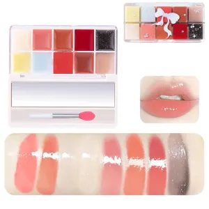 Jelly Lip Gloss Palette, Jelly Lip Cream Palette, 10 Colors Lip Gloss Palette, High-Pigmented Lipstick Set, Long-Lasting Lip Gloss for Dry Lips(2)