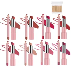 Joyeloo Lip Glaze, Joyeloo Lip Balm, Genli Pink Drip, Genli LIp Balm, GEnli Lifter Glaze Oil BaLm, Two-in-One Set LIp Liner, Non-stick Cup Long-Lasting Waterproof, Moisturizing Shine (8pcs)