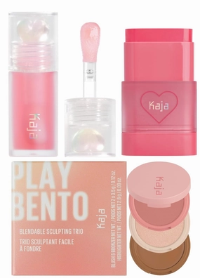 Kaja Juicy Glass Lip Oil 01 Rose Hip Spritz   Dewy Bar - Creamy Multi-Stick Blusher & Lip Balm 02 Strawberry Sorbet,10g   3-in-1 Blendable Sculpting Trio - Play Bento 01 Butter Up Bundle