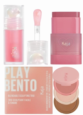 Kaja Juicy Glass Lip Oil 01 Rose Hip Spritz   Dewy Bar - Creamy Multi-Stick Blusher & Lip Balm 04 Fig Smoothie Sorbet,10g   3-in-1 Blendable Sculpting Trio - Play Bento 01 Butter Up Bundle