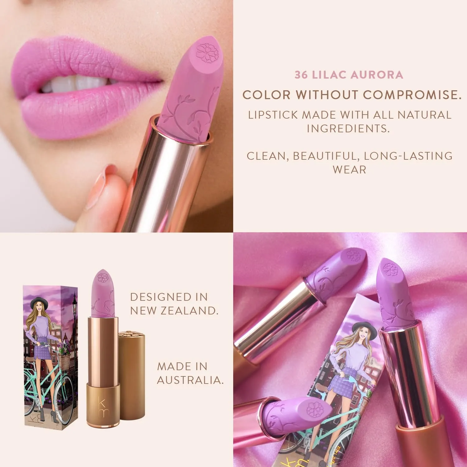 Karen Murrell - Natural Lip Stick - Lipstick 36 Lilac Aurora - Lilac Lipstick - Matte Finish, 100% Natural Ingredients, Moisturizes & Hydrates Lips - Paraben & Cruelty Free