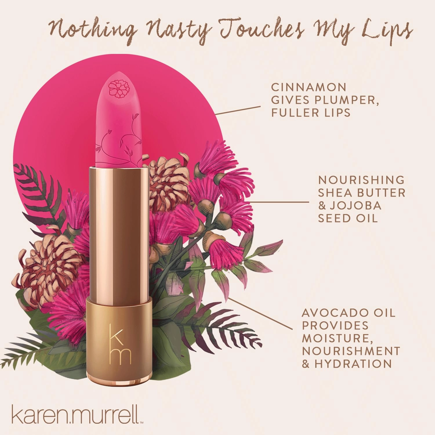 Karen Murrell - Natural Lip Stick - Lipstick 18 Sugar Rush - Hot Pink Lipstick - Matte Finish, 100% Natural Ingredients, Moisturizes & Hydrates Lips - Paraben & Cruelty Free