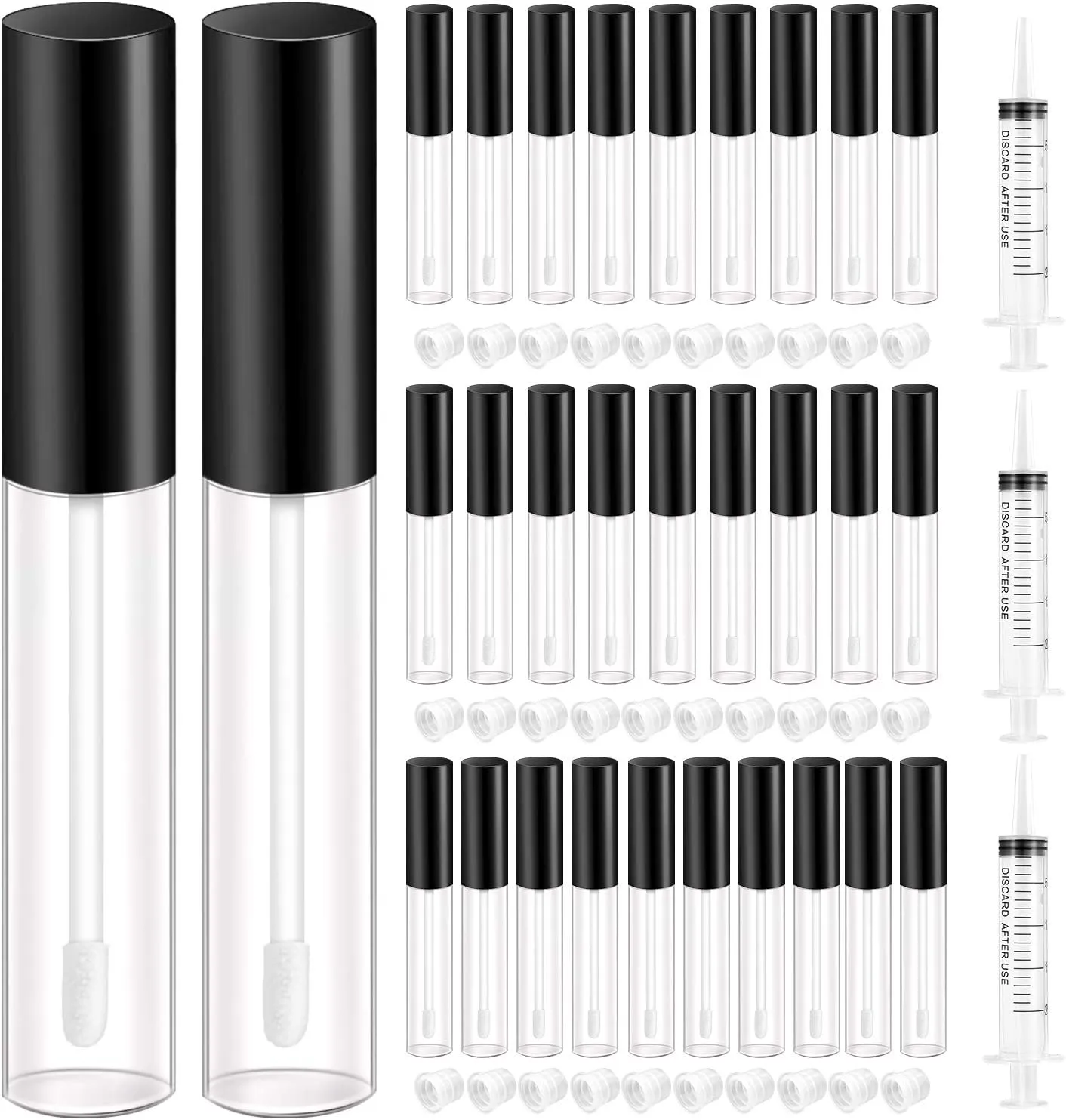 KPX 30 Pcs lip Gloss Tube Containers Bulk Wand 10ml Empty Clear Pink Lip Oil Tubes Refillable Lip Balm Bottles with Rubber Insert for DIY Makeup Such as Lip Samples, Homemade Lip Balm(Black)