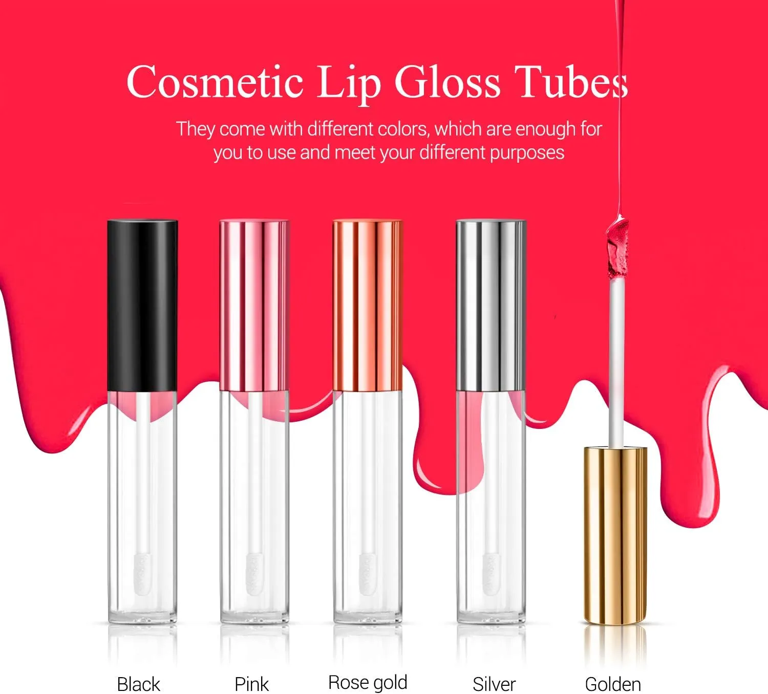 KPX 30 Pcs lip Gloss Tube Containers Bulk Wand 10ml Empty Clear Pink Lip Oil Tubes Refillable Lip Balm Bottles with Rubber Insert for DIY Makeup Such as Lip Samples, Homemade Lip Balm(Black)
