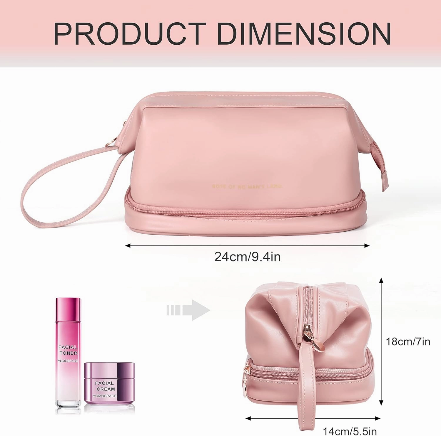 Large Makeup Bag, Double Layer Cosmetic Bag, Leather Make Up Bag with Brush Organizer, Portable Travel Makeup Bag, Makeup Organizer Bag Toiletry Bag for Women and Girls (Pink)
