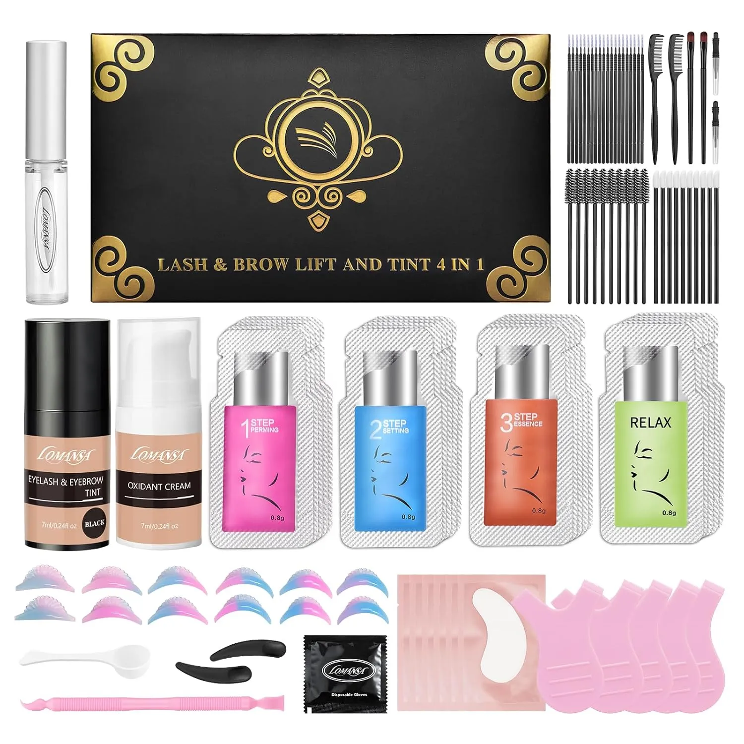 Lash Lift and Color Kit, Eyelash Perm with Lash Curls & Vibrant Black Color, Salon-Quality Results for Women Beginner Salon Use