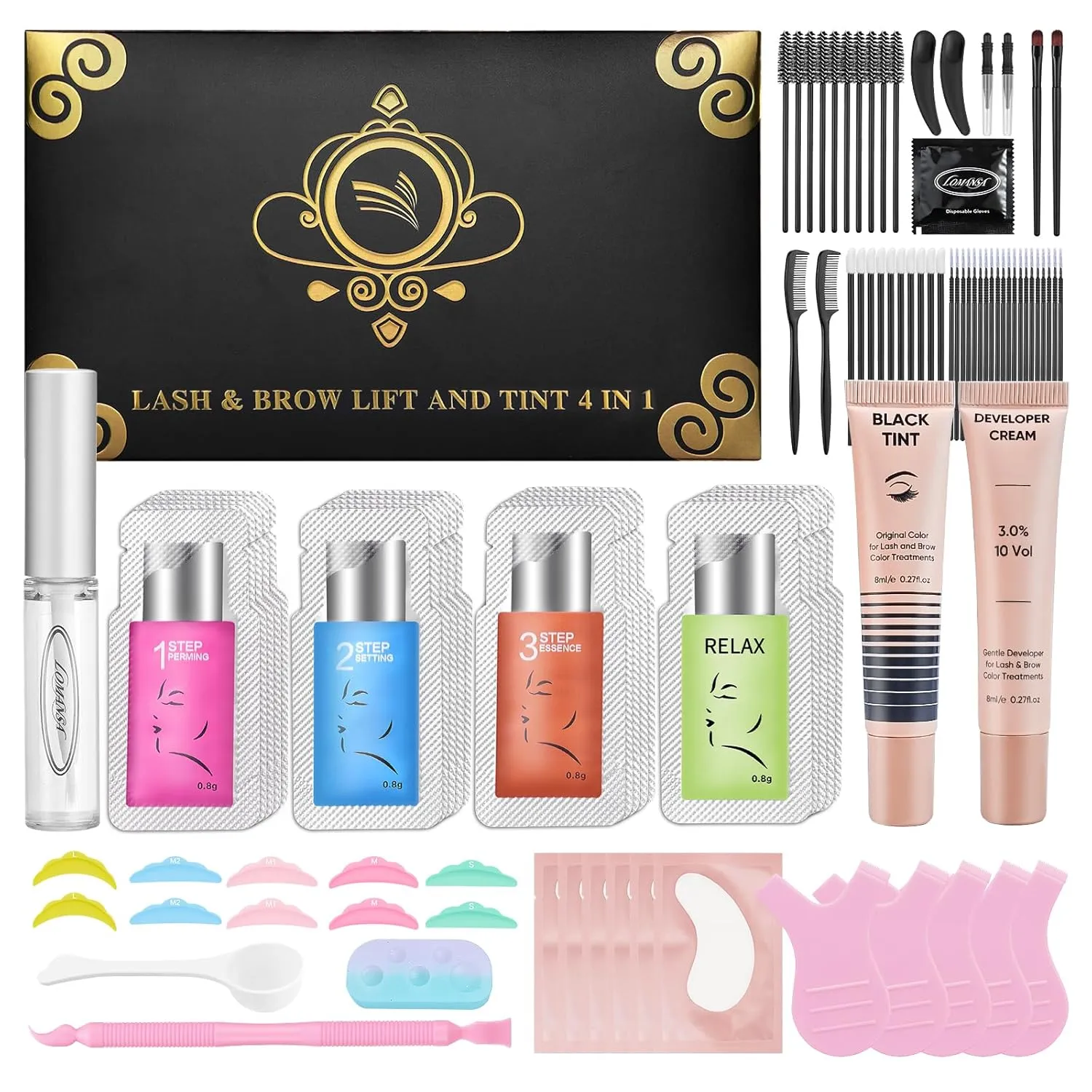Lash Lift and Color Kit, Eyelash Perm with Lash Curls & Vibrant Black Color, Salon-Quality Results for Women Beginner Salon Use