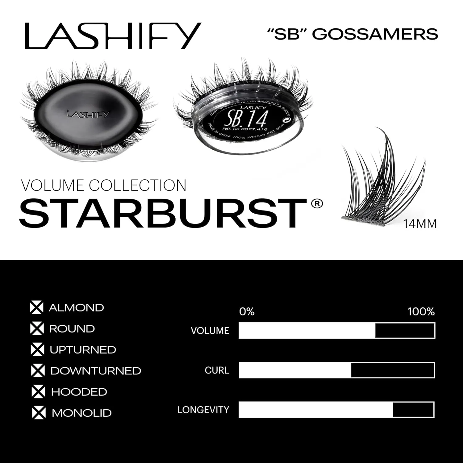 Lashify Star Burst 14mm Gossamer DIY Eyelash Extensions Refill, The Ultimate Multi-Length Multi Layered Lash, Black, Easy False Lashes