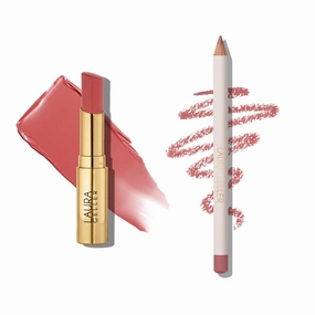LAURA GELLER Lip Color & Liner Lip Kit | Jelly Balm Hydrating Tinted Lip Balm, Just Peachy   Marble Lips Multidimensional Liner, Poetic Pink