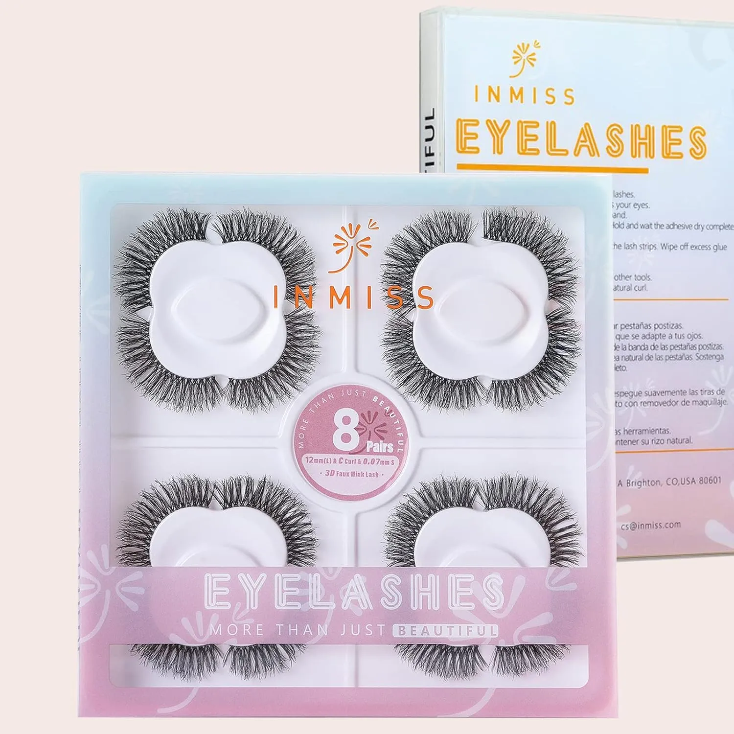 Lightweight Eyelashes as Air Wispy Volume18mm Full Fluffy False Lashes Natural Look Reuseable 3D Mink Lashes Strip Lash Pack 8 Pairs