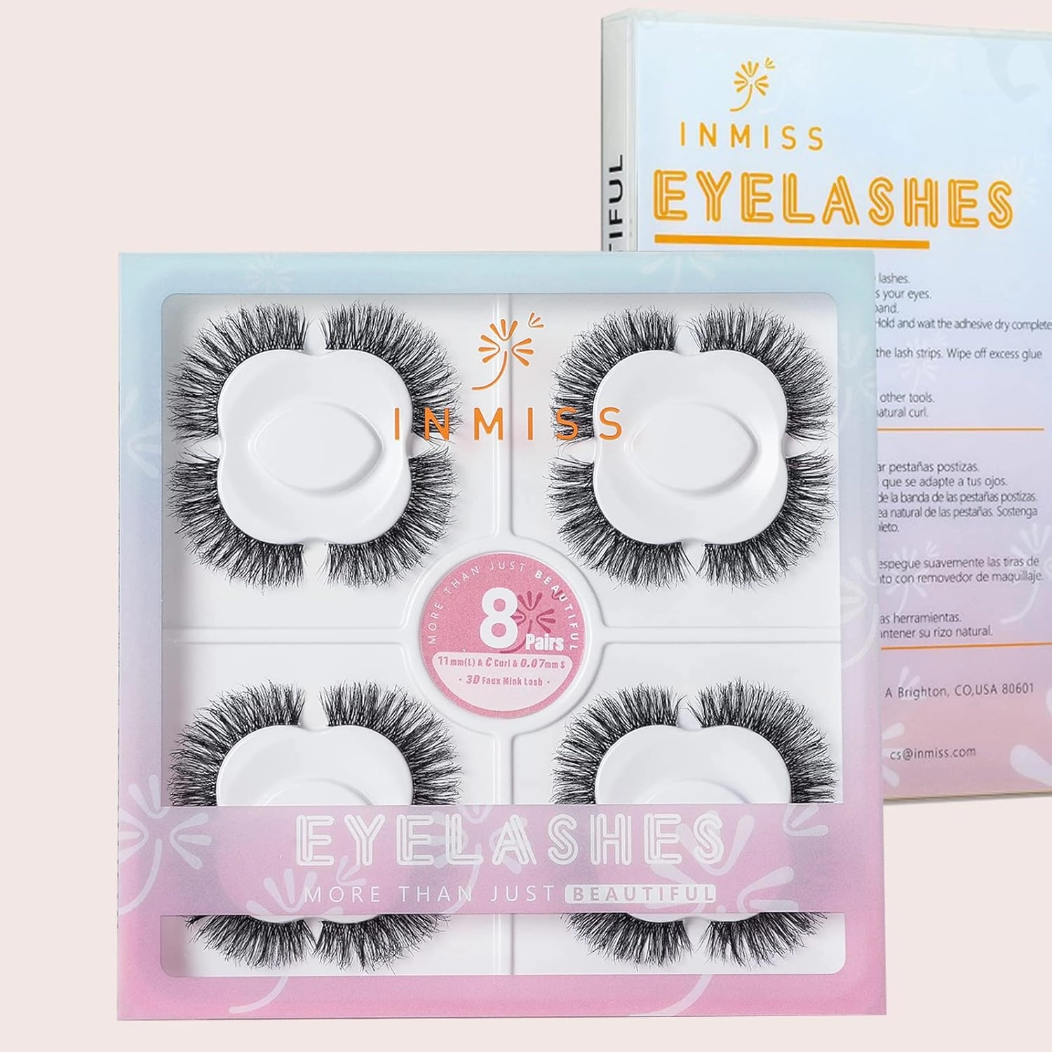Lightweight Air False Eyelashes Natural Look Daily Wear Full Fluffy Fake Eyelashes Clear Band 18mm Lashes Soft Volume Lashes 8 Pairs Pack