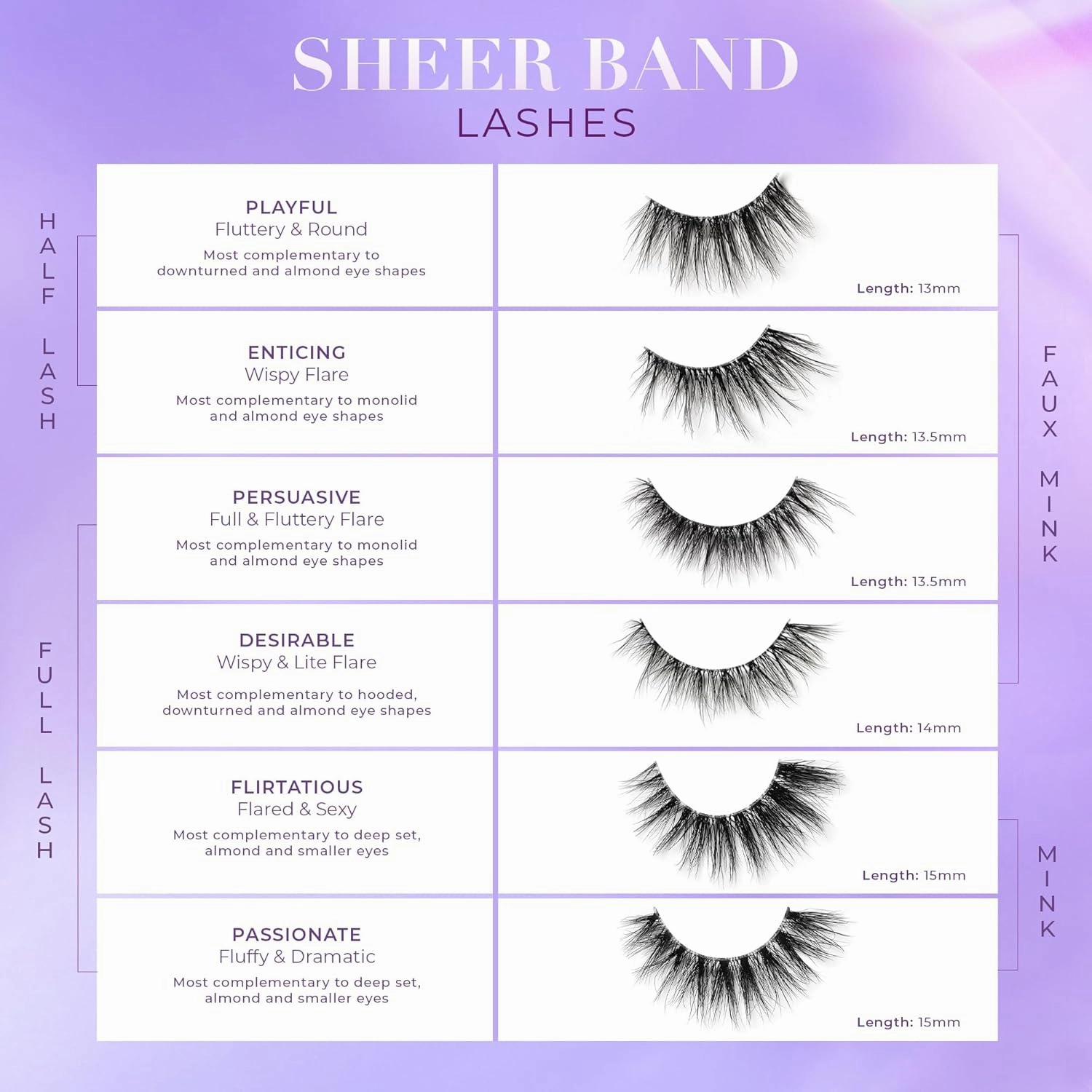 Lilly Lashes Sheer Band, False Eyelashes with Invisible Band Lashes, Mink Lashes   Volume, 3D Faux Mink Eyelashes, Clear Band Eyelashes, Reusable Eyelashes 20x, Lash Glue not Included, 15mm (Sensuous)