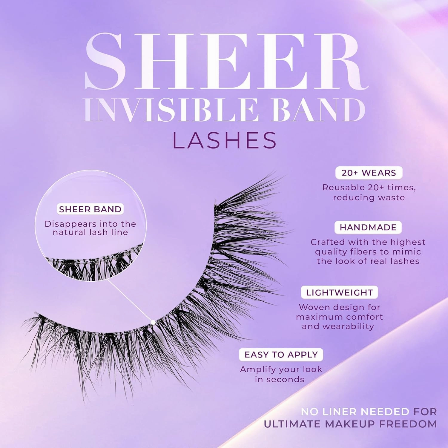 Lilly Lashes Sheer Band, False Eyelashes with Invisible Band Lashes, Mink Lashes   Volume, 3D Faux Mink Eyelashes, Clear Band Eyelashes, Reusable Eyelashes 20x, Lash Glue not Included, 15mm (Sensuous)