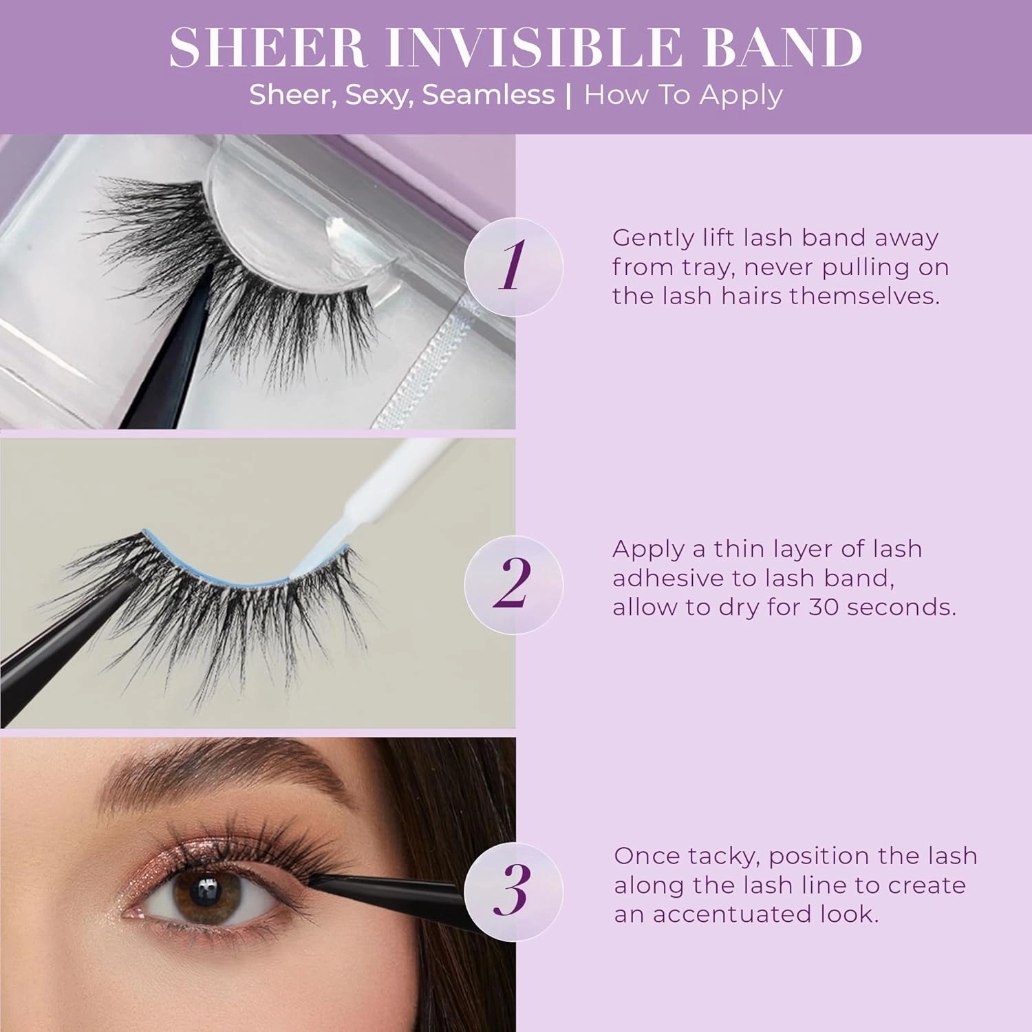 Lilly Lashes Sheer Band, False Eyelashes with Invisible Band Lashes, Mink Lashes   Volume, 3D Faux Mink Eyelashes, Clear Band Eyelashes, Reusable Eyelashes 20x, Lash Glue not Included, 15mm (Sensuous)