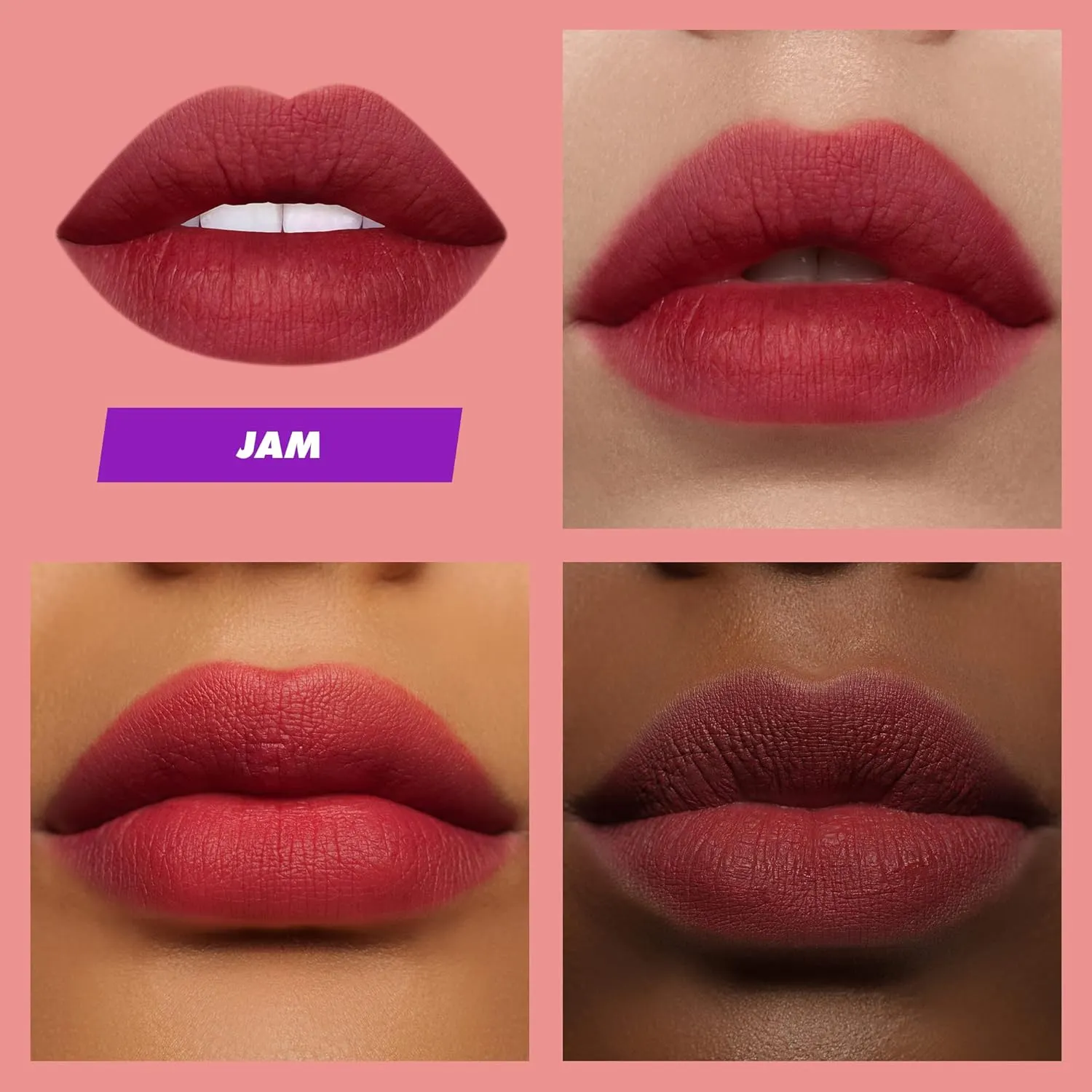 Lime Crime Plushies Soft Matte Lipstick, Jam (Deep Red) - Blackberry Candy Scent - Plush, Long Lasting & High Comfort for All-Day Wear - Talc-Free & Paraben-Free