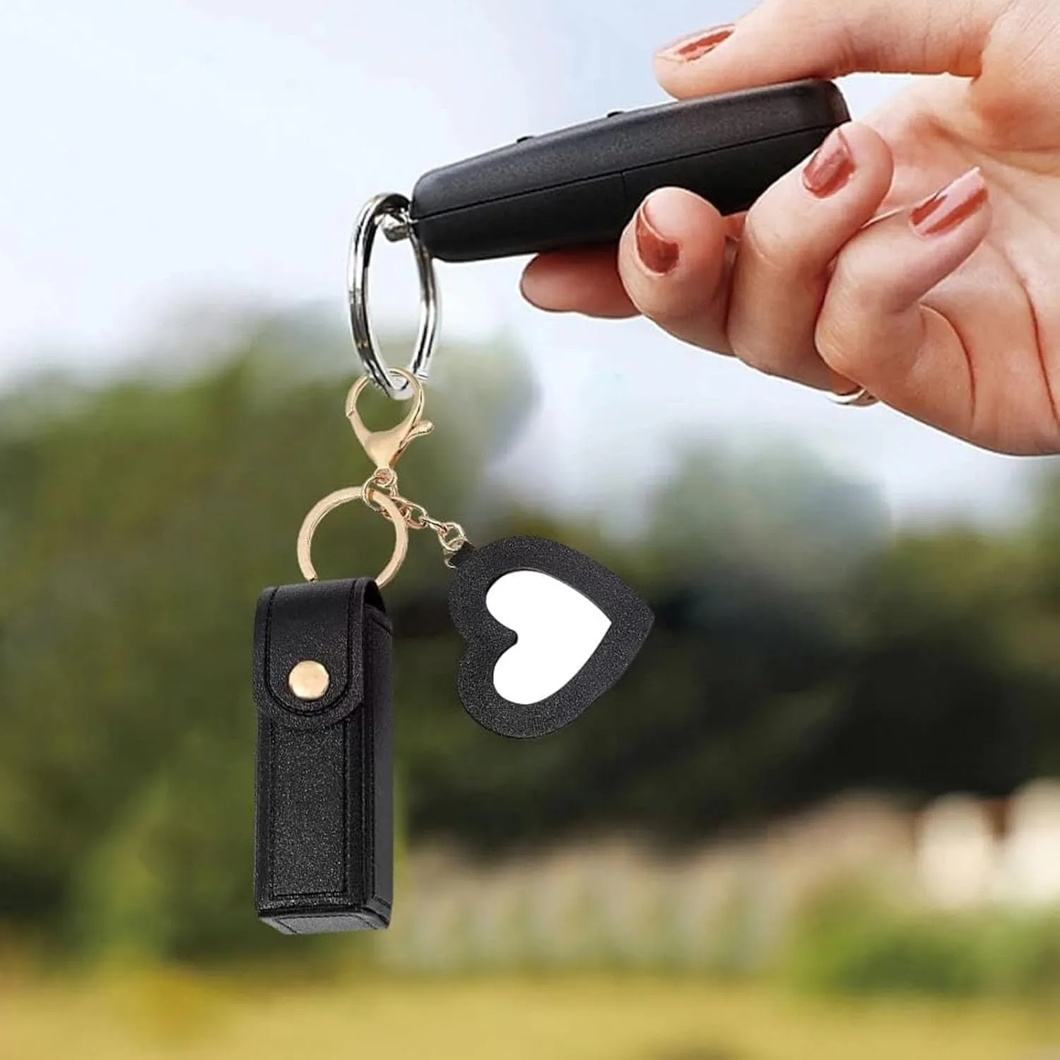 Lip Oil Keychain - Mirror & Oil 2-in-1, Portable Lip Balm Holder, Lip Oil Keychain with Mirror, PU Leather Potable lip Gloss Holder for Car/Travel Storage, for Women & Girls (4PCS-B)