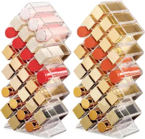 Lipstick Organizer,56 Lip Slots Acrylic Lipstick Holder,Stackable Lip Gloss Organizer,for Lipgloss Makeup Vanity Display, Clear (2 Pack)