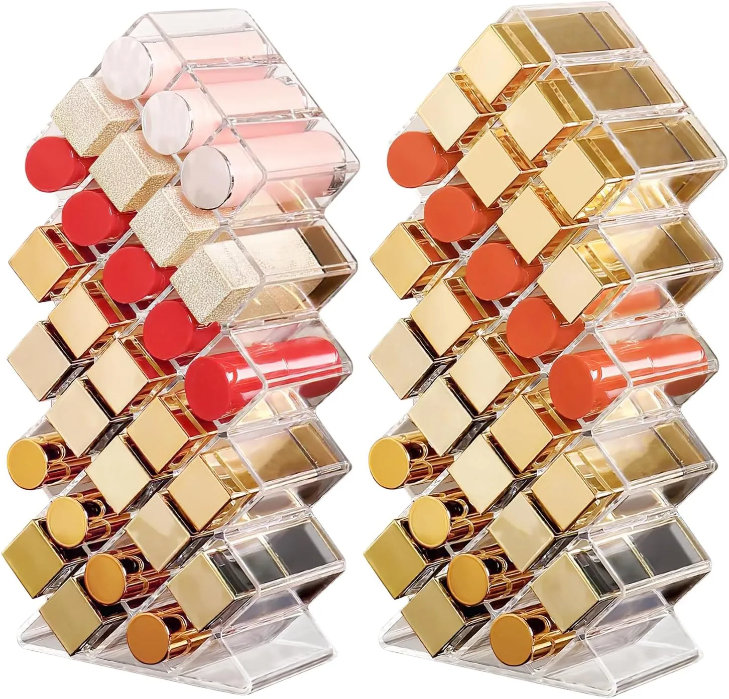 Lipstick Organizer,56 Lip Slots Acrylic Lipstick Holder,Stackable Lip Gloss Organizer,for Lipgloss Makeup Vanity Display, Clear (2 Pack)