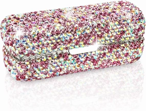 Lipstick Case Holder with Mirror,Crystal Lipstick Case Storage Organizer Box Cosmetic Storage Kit Makeup Travel Cases (Pink)