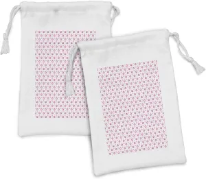 Lunarable Kiss Fabric Pouch Set of 2, Grunge Looking Lipstick Prints Cosmetics Makeup Romantic Valentines Day, Small Drawstring Bag for Toiletries Masks and Favors, 9" x 6", Pale Peach Pale Pink