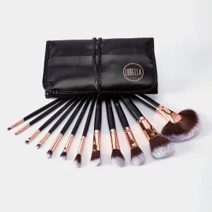 Lurella Cosmetics Stay Glam Brush Set: Essential 12 Pcs Makeup Brushes, Made With Ultra Soft Synthetic Bristles, & Includes Black Traveling Case. Convenient and Easy for Daily Makeup Use.