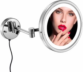 Make Up Mirror, Lighted Mirror Wall Mounted, 180° Rotating, Ideal for Applying Make-Up, Wearing Contacts and Shaving (Chrome)