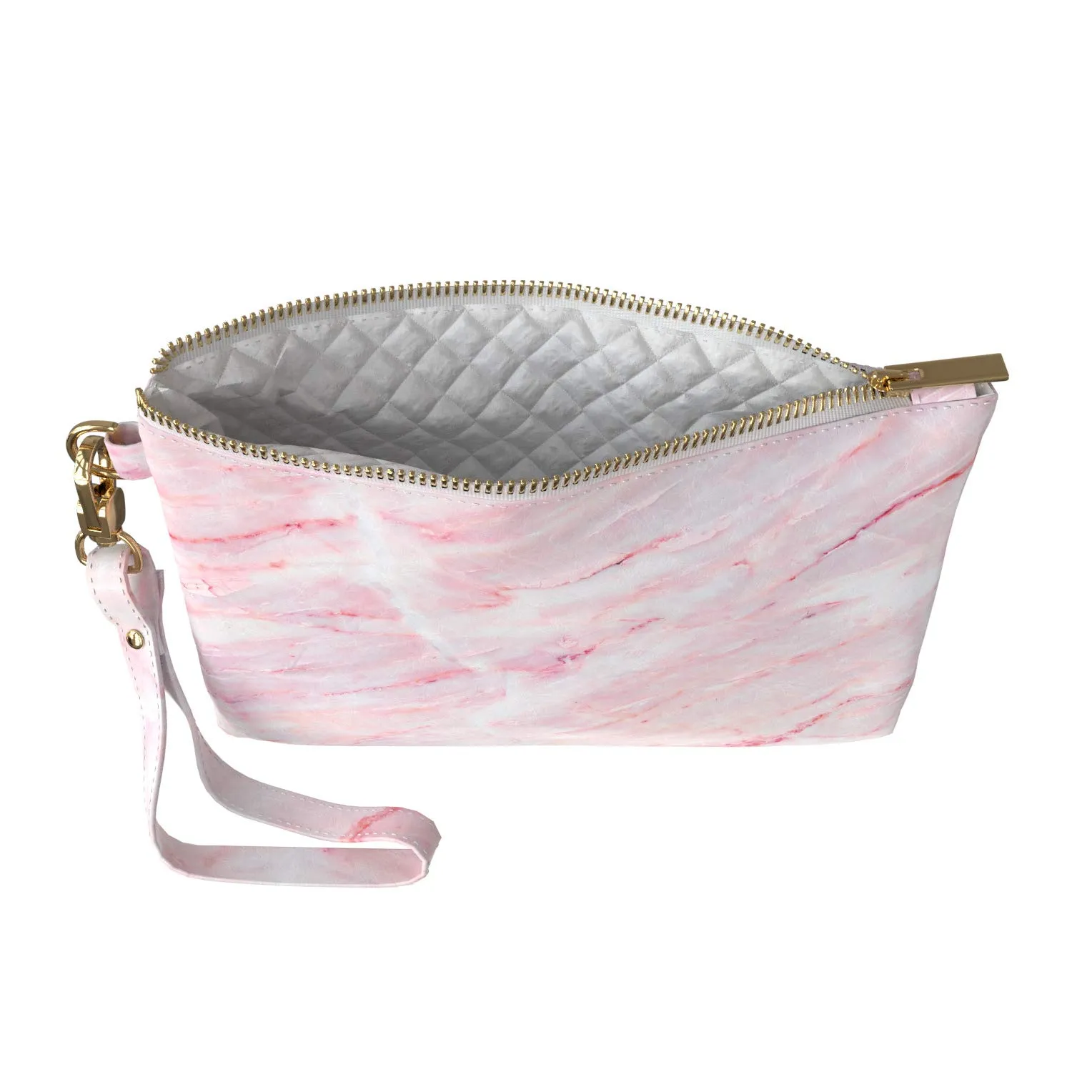 Makeup Bag 9.5 x 6 inch Pink Marble Abstract Unique Purse Pouch Painted Storage Print PU Leather Toiletry Zipper Travel Case Cosmetic Strap Accessories Rose Portable Organizer Design Pretty