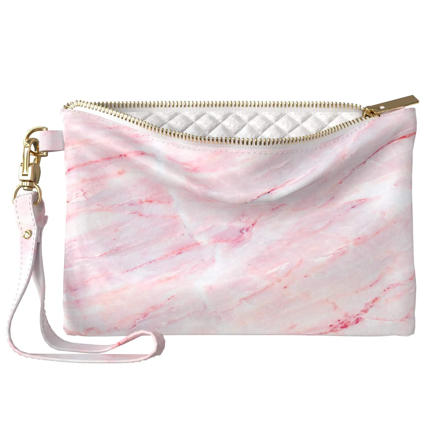 Makeup Bag 9.5 x 6 inch Pink Marble Abstract Unique Purse Pouch Painted Storage Print PU Leather Toiletry Zipper Travel Case Cosmetic Strap Accessories Rose Portable Organizer Design Pretty