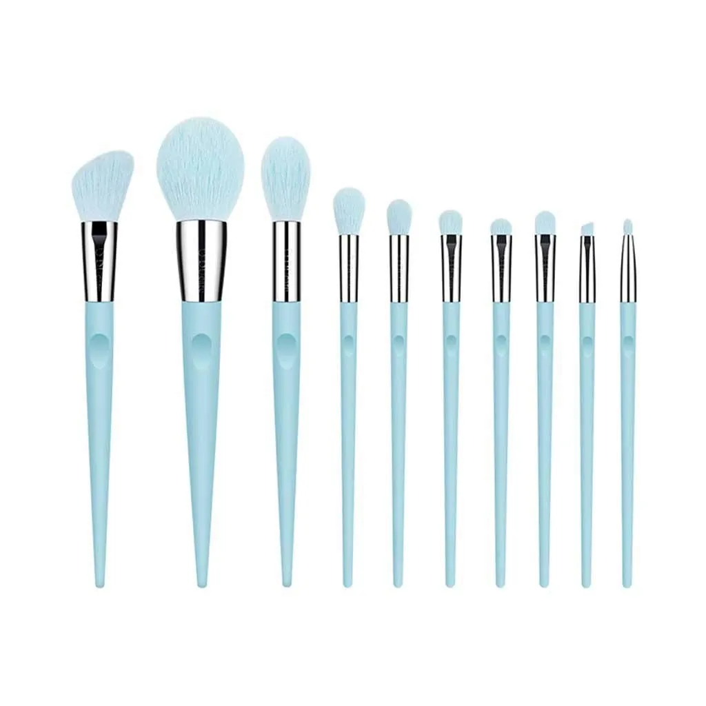 Makeup brush 10 PCS Blue Makeup Brushes Full Set of Large Powder Blush Eye Shadow Makeup Brushes Highlighter Makeup Tools with Pen Hold(Color:Blue)(Gold,one size)