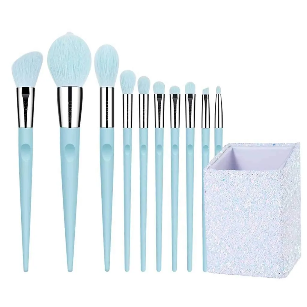 Makeup brush 10 PCS Blue Makeup Brushes Full Set of Large Powder Blush Eye Shadow Makeup Brushes Highlighter Makeup Tools with Pen Hold(Color:Blue)(Gold,one size)
