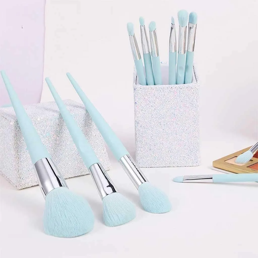 Makeup brush 10 PCS Blue Makeup Brushes Full Set of Large Powder Blush Eye Shadow Makeup Brushes Highlighter Makeup Tools with Pen Hold(Color:Blue)(Gold,one size)