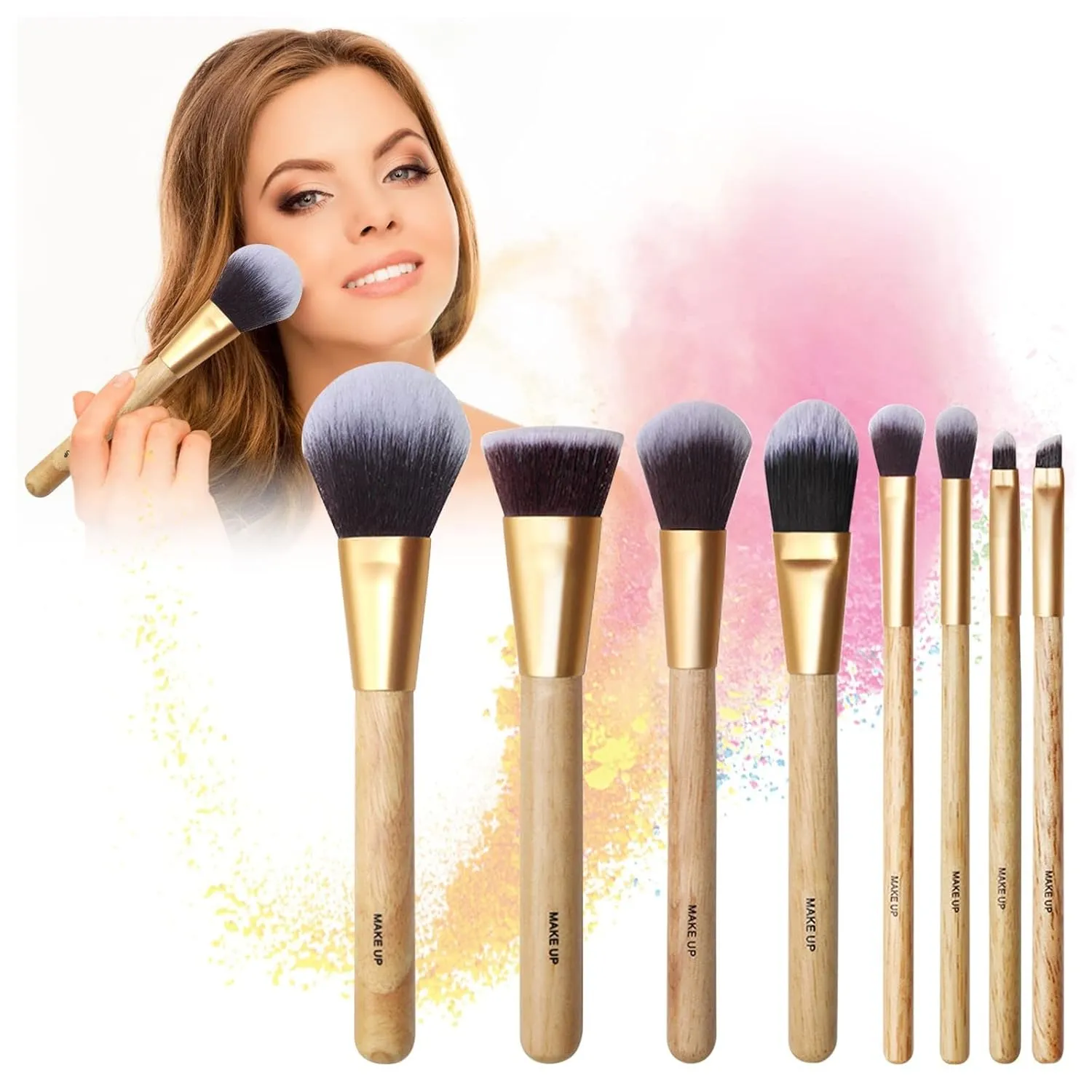 Makeup Brushes 8 Small Makeup Set Cosmetics Powder Foundation Eyeshadow Makeup Tool Travel Size Angled Brush (A, One Size)