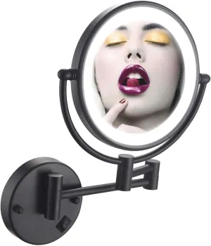 Makeup Mirror Wall Mount 10X Magnification Lighted, 8 Inch Double-Sided Swivel Wall Mounted Makeup Mirror Black Two Side 360 Swivel Cosmetic Face Extendable Vanity Mirror