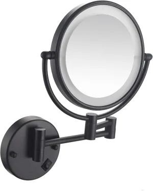 Makeup Mirror Wall Mount 5X Magnification Lighted Wall Mounted Makeup Mirror Black 8 Inch Double-Sided Swivel Two Side 360 Swivel Cosmetic Face Extendable Vanity Mirrors