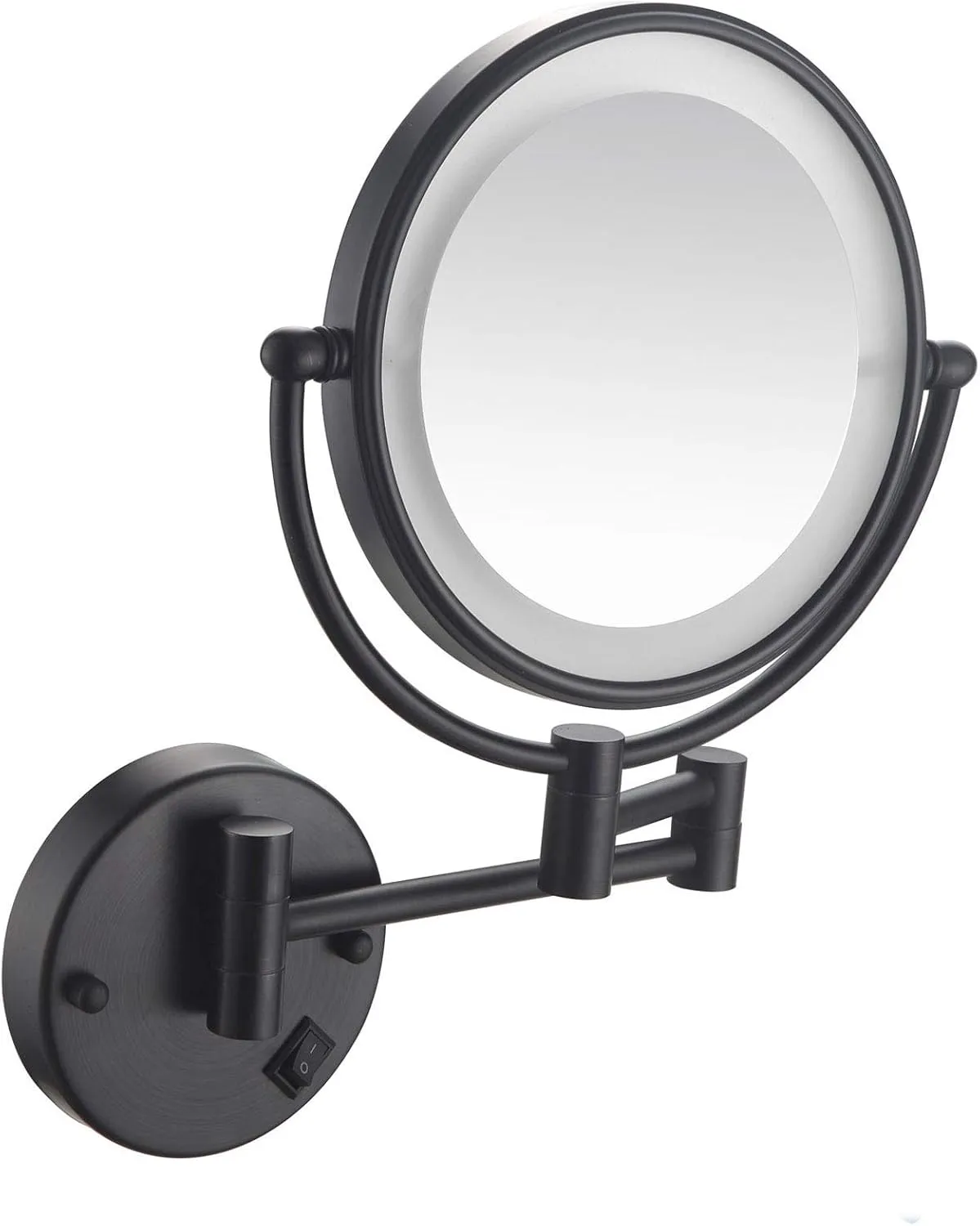Makeup Mirror Wall Mount 5X Magnification Lighted Wall Mounted Makeup Mirror Black 8 Inch Double-Sided Swivel Two Side 360 Swivel Cosmetic Face Extendable Vanity Mirrors