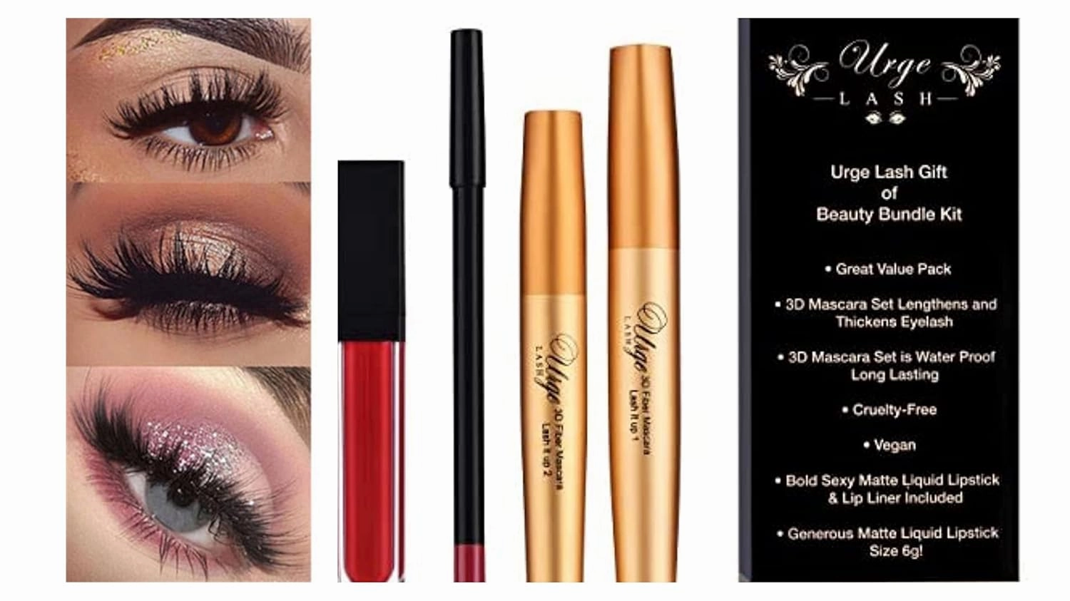 makeup kit all in one-Urge Lash Gift of Beauty Bundle Lip Kit- 3D Fiber Mascara Kit Set Lash it up-Masacara Primer,makeup kits for women,Lash Booster-eyelash extensions mascara