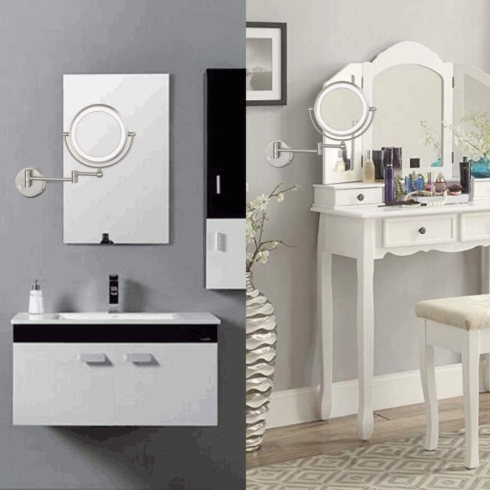 Makeup Mirror, Round Makeup Mirror, 360 Rotation, Ideal for Applying Make-Up, Weacontacts and Shaving, Plug Powered/Nickel/7*