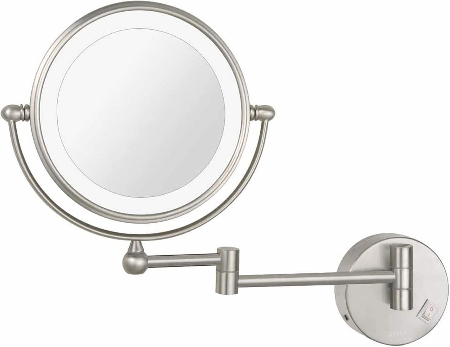 Makeup Mirror, Round Makeup Mirror, 360 Rotation, Ideal for Applying Make-Up, Weacontacts and Shaving, Plug Powered/Nickel/7*