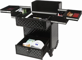 Makeup Rolling Case, Professional Rolling Nail Case Wheeled Manicure Storage Case Polish Organizer w/Universal Wheels, Portable Adjustable Studio Travel Cart for Nail Technicians Hairstylist (Black)