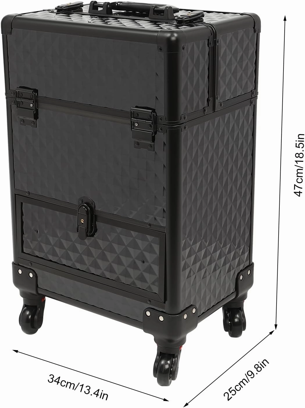 Makeup Rolling Case, Professional Rolling Nail Case Wheeled Manicure Storage Case Polish Organizer w/Universal Wheels, Portable Adjustable Studio Travel Cart for Nail Technicians Hairstylist (Black)